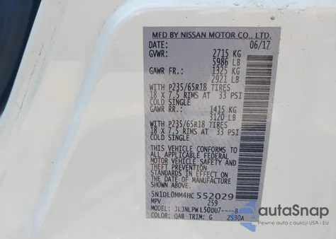 2017 Infiniti Qx60 из США, поврежденный, VIN 5N1DL0MM4HC552029